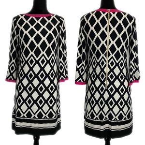 EUC - Eliza J Tunic Diamond Geo Dress in Black/White - 6